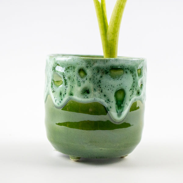 Emerald Reactive Glaze Planter with Foot H7Cm D7Cm