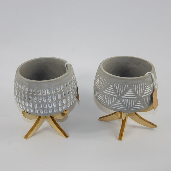 Pot "Luna" on wood stand Ø9cm H14cm