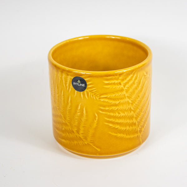 Orla Glazed Fern Mustard Planter H12cm D13.5cm