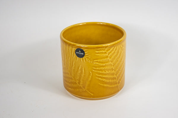 Orla Glazed Fern Mustard Planter H12cm D13.5cm