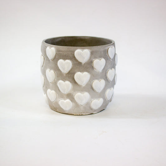 Stone White Heart pot 13cm H12.5cm