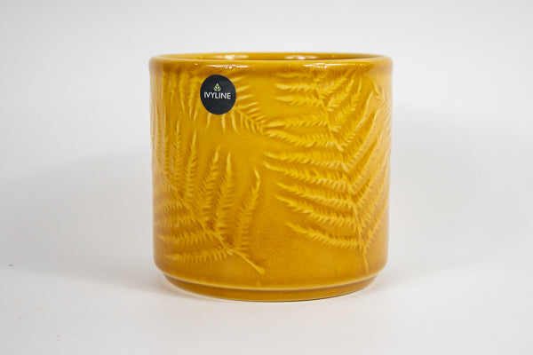 Orla Glazed Fern Mustard Planter H12cm D13.5cm